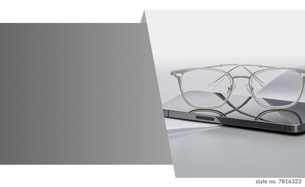 Image of Zenni square glasses #7816323 resting atop a cell phone against a white background.