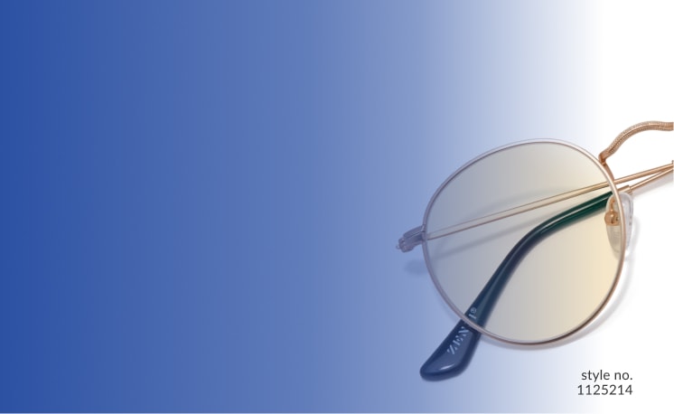 Image of a pair of Zenni glasses #1125214 with blokz lenses in them.