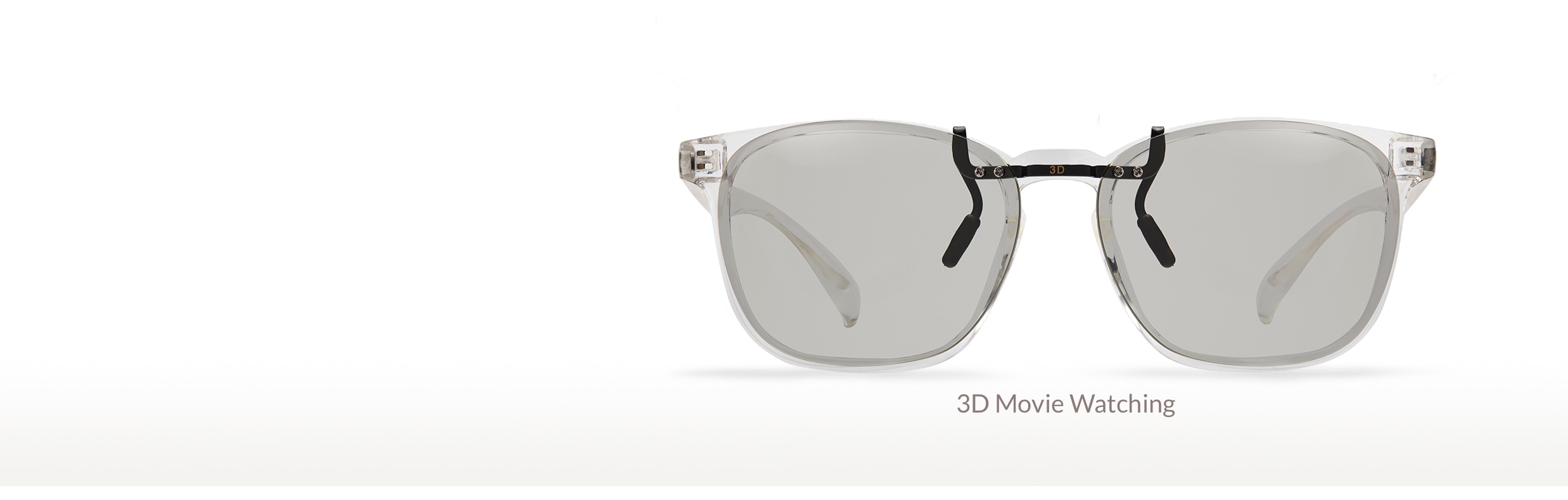 Custom clip-ons. Our polarized custom clip-ons reduce glare and are available for almost any frame. Each clip-on is specially cut to fit the frame with prices starting at just $6.95 (Compare to $50). Zenni square glasses #2020123 in clear, shown with 3D movie watching custom clip-on.