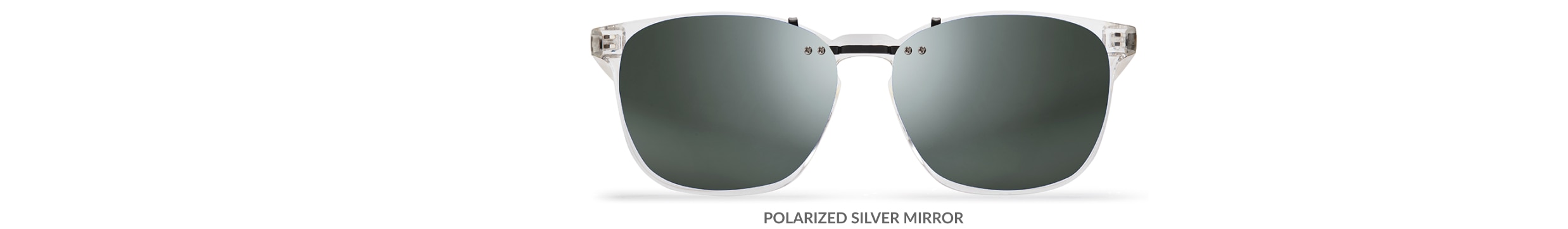 Custom clip-ons. Our polarized custom clip-ons reduce glare and are available for almost any frame. Each clip-on is specially cut to fit the frame with prices starting at just $3.95  (Compare to $50). Zenni square glasses #2020123 in clear, shown with gradient gray polarized custom clip-on.