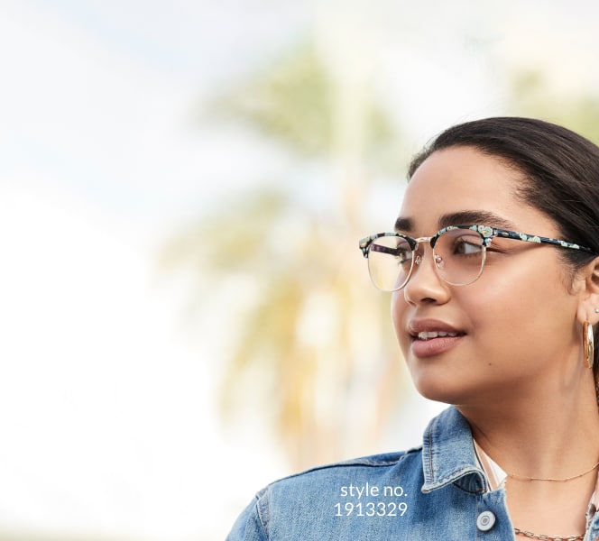 Image of a woman wearing Zenni floral browline #1913329.