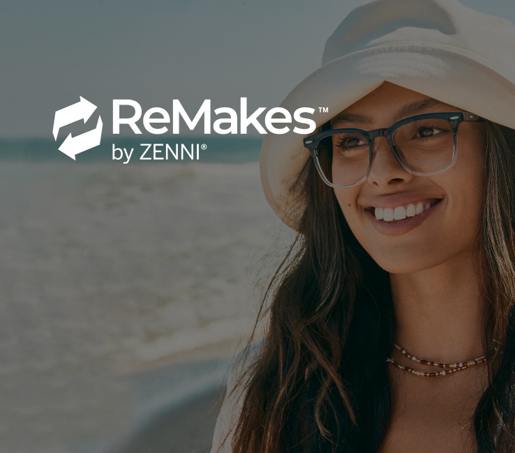 Image of a woman wearing Zenni remakes Bering browline glasses, standing on a beach.