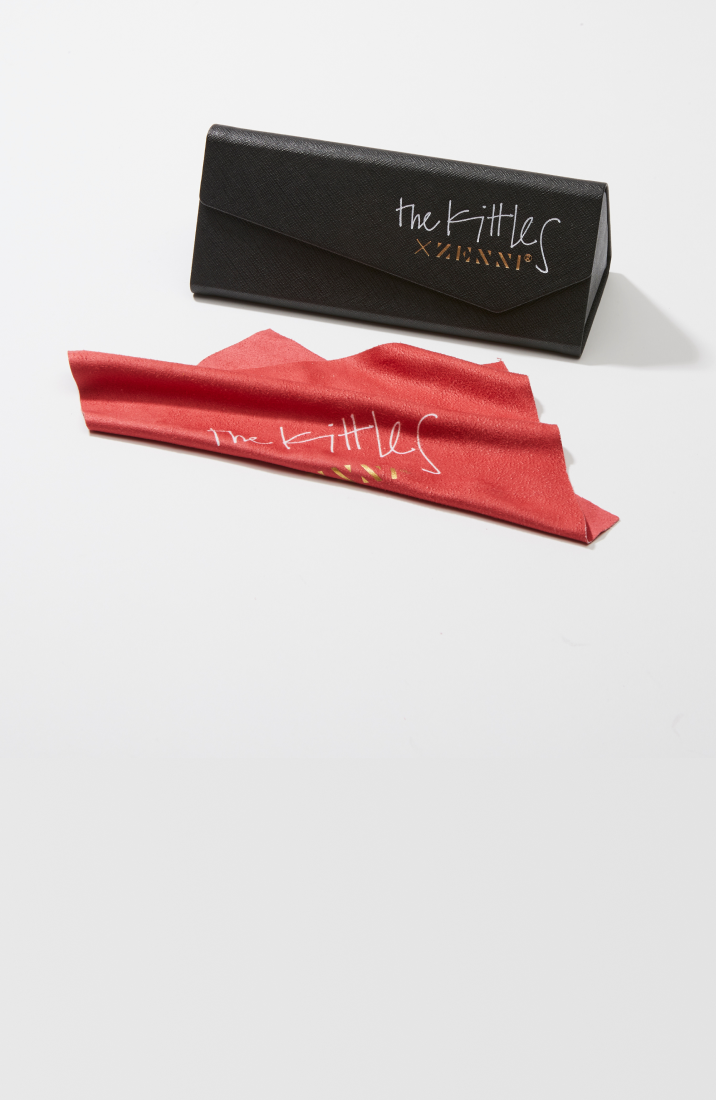 Special collection Kittles and Zenni black eyewear case and red lens cloth.