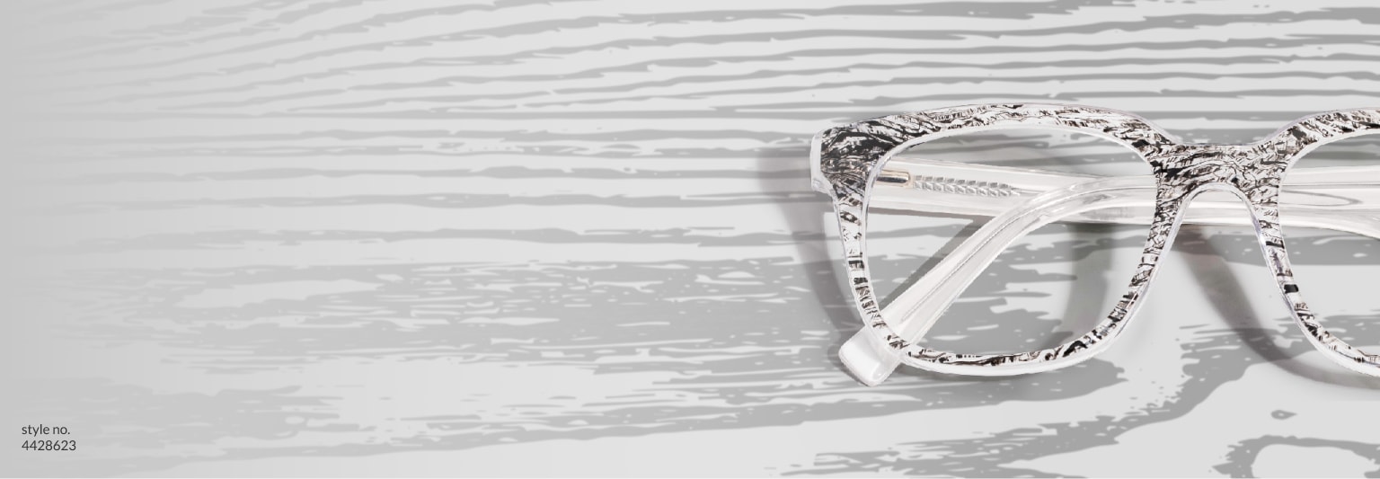 Image of Zenni square glasses #4428623 against a white and grey woodgrain background.