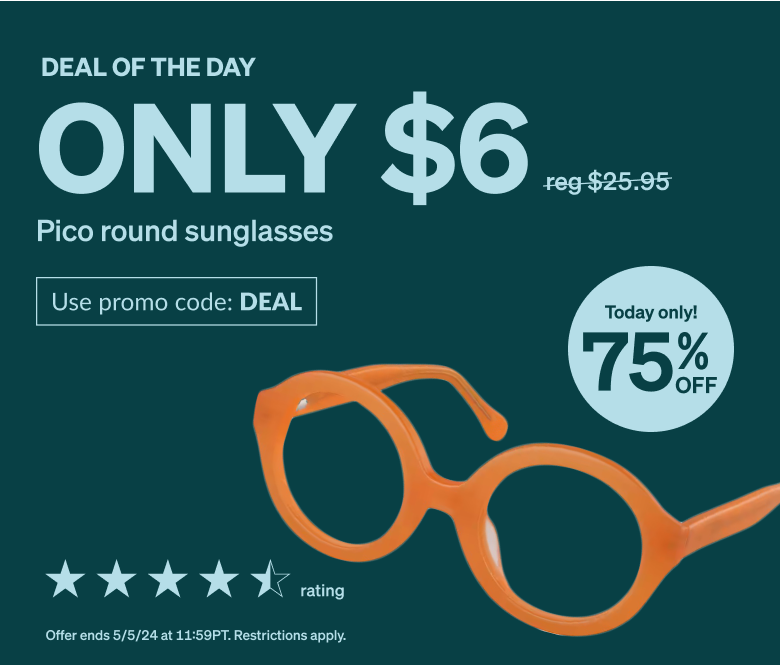 DEAL OF THE DAY! Only $6 oversized round frame. Use promo code DEAL. Orange round glasses made from luxe acetate.
