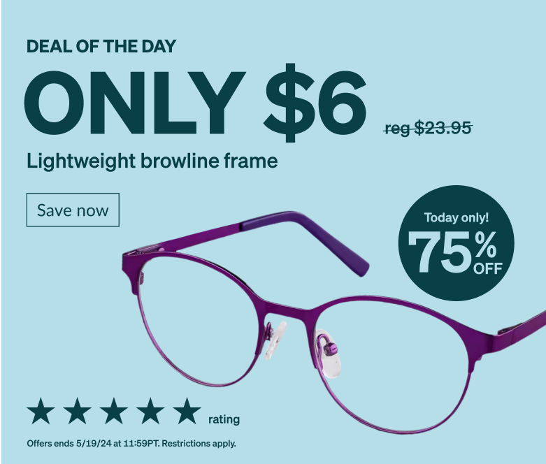 DEAL OF THE DAY! Only $6 lightweight browline frame. Today only! 75% Off. Full rim purple browline frame made from stainless steel. 
