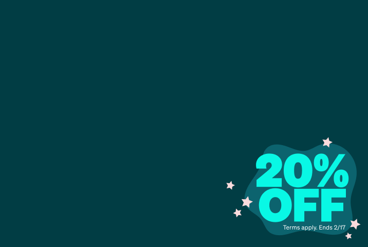 A promotional graphic with a dark teal background featuring the text 20% OFF in large, bold teal letters. A teal shopping cart icon sits to the left of the text, holding a pair of pink-tinted glasses. Below the main text, a light blue pill-shaped button displays the code SHIELD20. A small pink starburst in the corner notes SELECT LENSES, and the graphic ends with the deadline February 17.