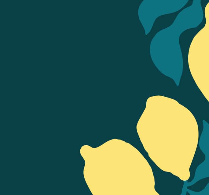 Promotional graphic for a spring sale on a dark teal background with yellow lemon illustrations.