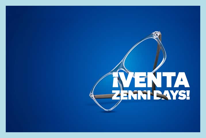 Lentes en carey flotando sobre un texto blanco en negrita que dice "¡VENTA ZENNI DAYS!" sobre un fondo amarillo vibrante.