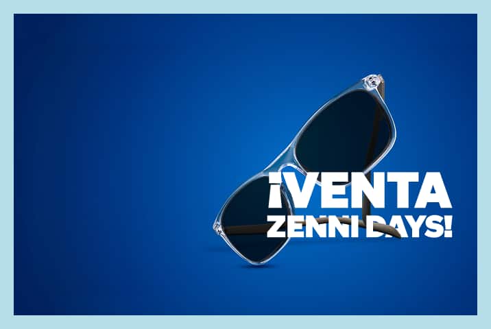 Lentes en carey flotando sobre un texto blanco en negrita que dice "¡VENTA ZENNI DAYS!" sobre un fondo amarillo vibrante.