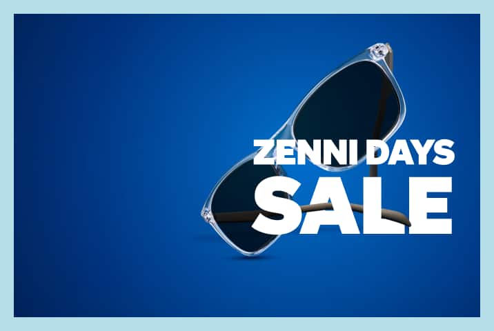 Tortoiseshell eyeglasses floating above bold white text reading "ZENNI DAYS SALE" against a vibrant yellow background.
