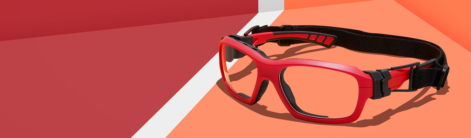 Play safe. Shop our selection of protective sport goggles that meet the ASTM F803-19 standard for basketball, soccer, badminton, and handball. Shop sport goggles. Image of Zenni sport protective goggles #743518, on an orange and red background.