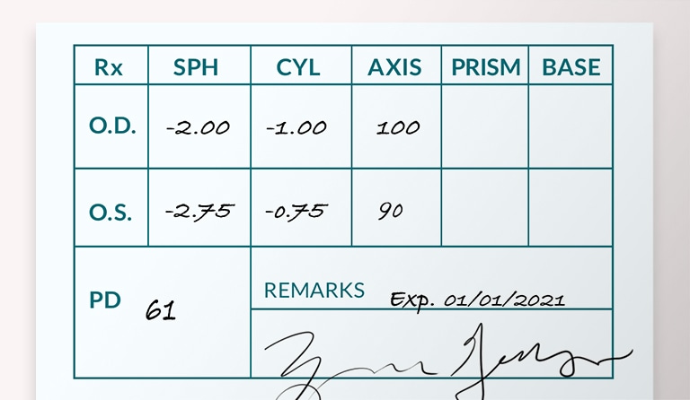 Example of standard grid format prescription.