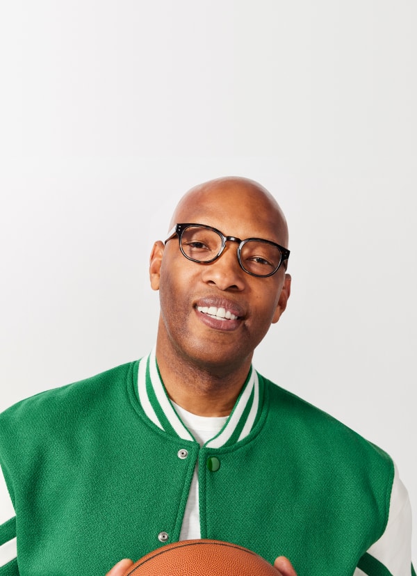 Sam Cassell models Zenni eyewear, text reads 'Make Every Shot Count.' Call to View product.