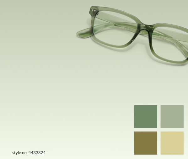 Sage. A sophisticated green that looks great on almost everyone. Shop sage. Image of Zenni Off-The-Grid square glasses #4433324 against a green background.