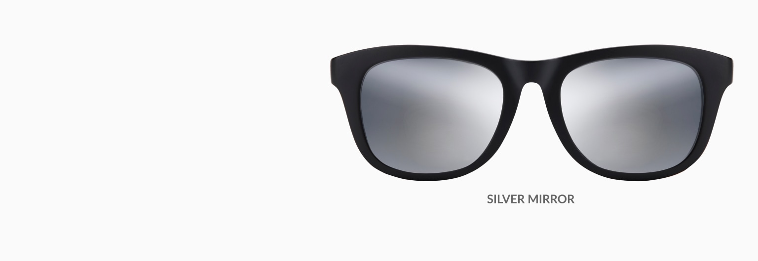 Black square glasses shown with gold mirror tint.