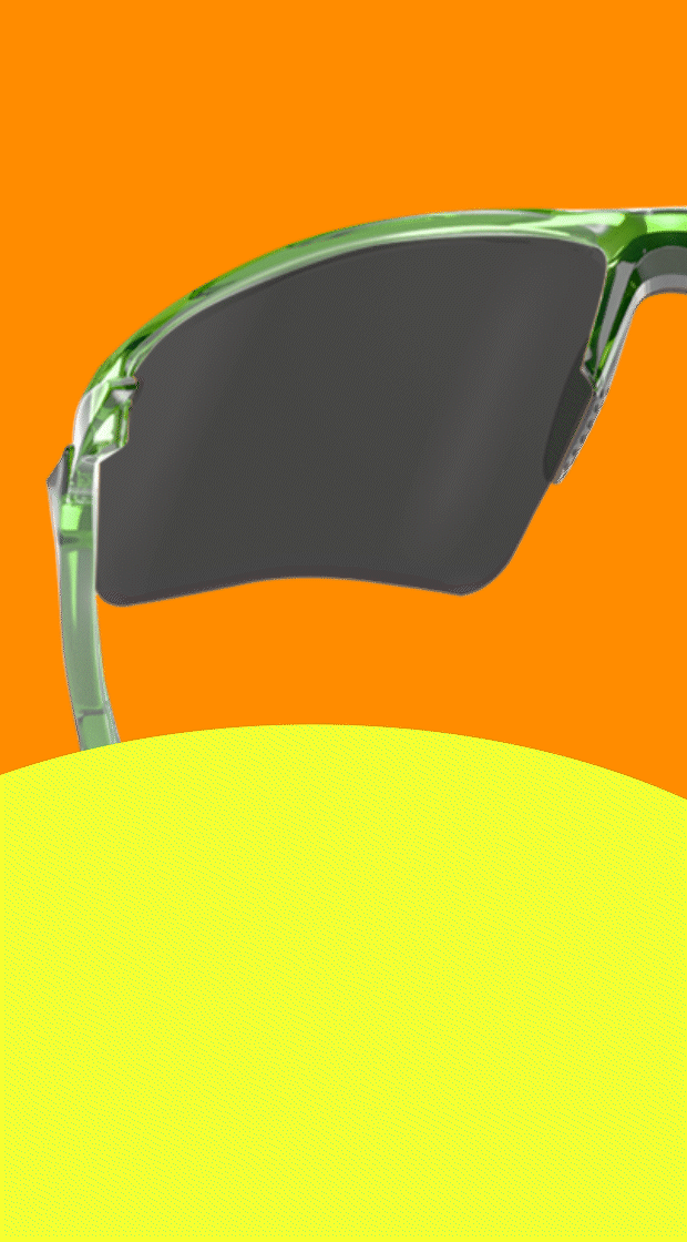 Zunnies Sports Sunglasses with light-adaptive Transitions Gen S lenses, on an orange and yellow background.