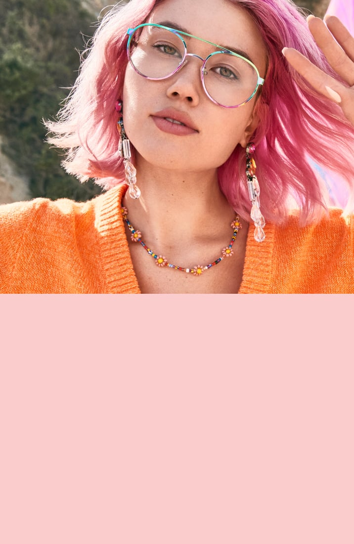 Image of a woman wearing zenni aviator glasses #3222229 outside.