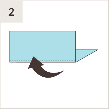 Illustration of blue folded paper with arrow to show fold motion.