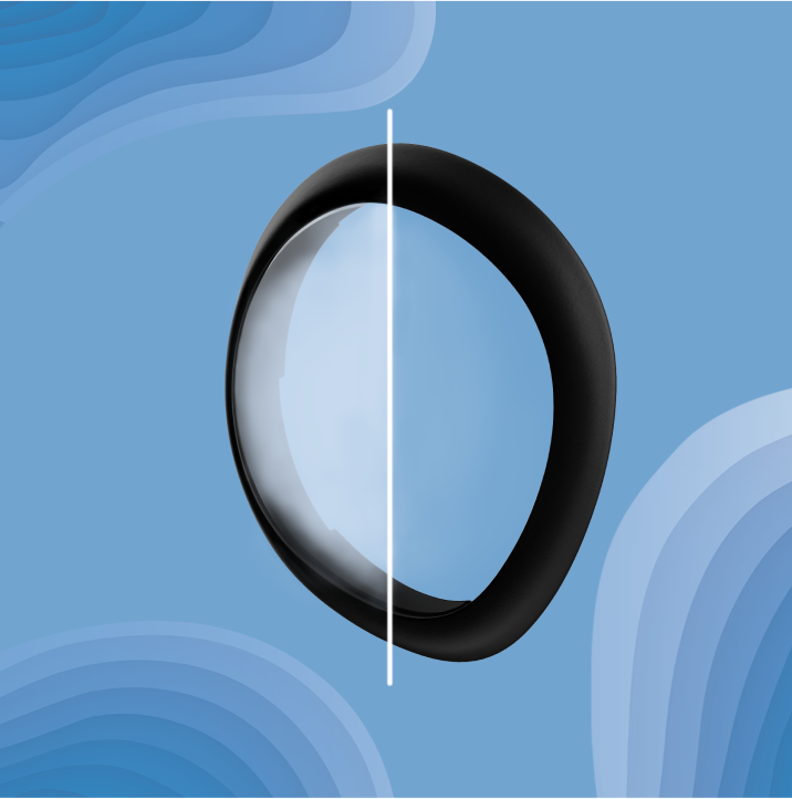 Zenni Anti-Fog VR lens for Meta Quest 3, half clear, showcasing the fog-resistance coating on a blue background.