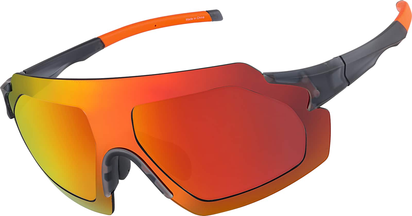 Angle view of Zunnies - Wrap-Around Shield Sunglasses 1010612 in Gray with Red Mirror