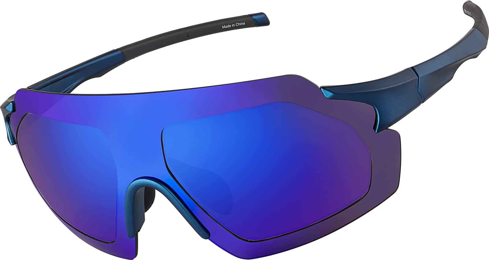 Angle view of Zunnies - Wrap-Around Shield Sunglasses 1010616 in Blue with Blue Mirror