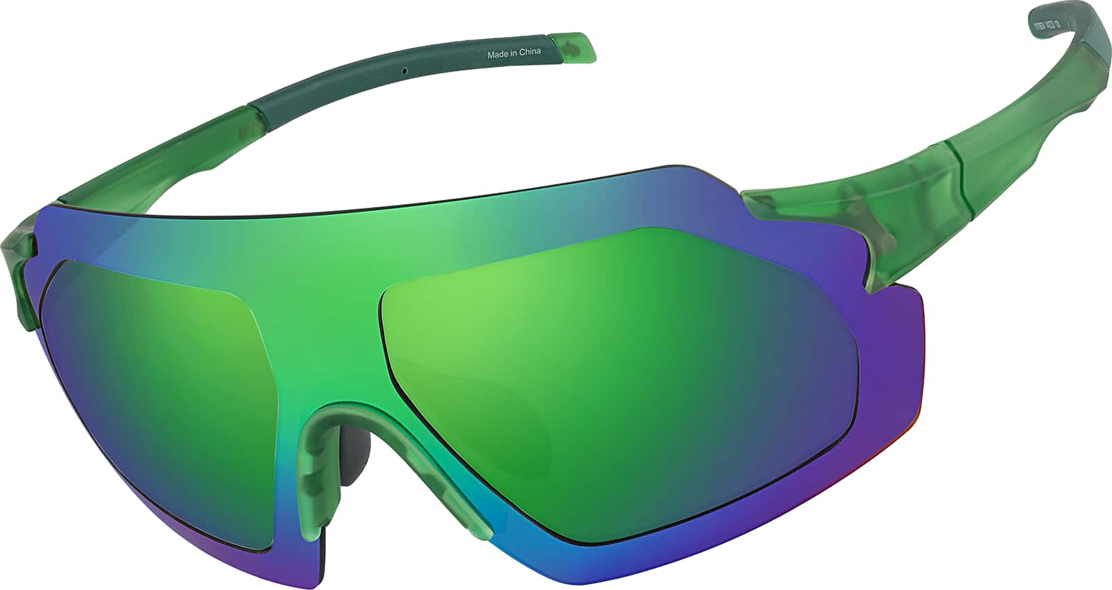 Angle view of Zunnies - Wrap-Around Shield Sunglasses 1010624 in Green with Green Mirror