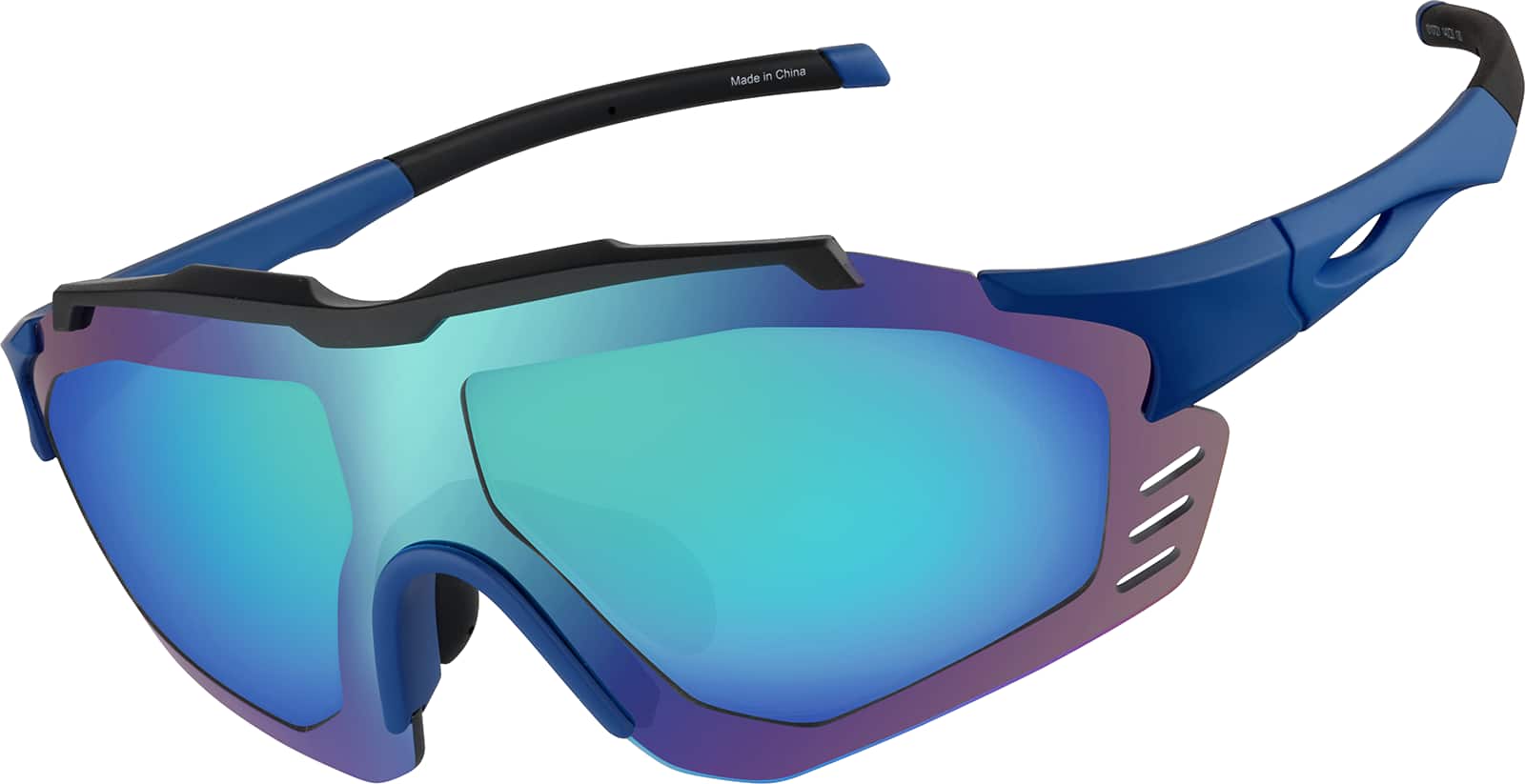 Angle view of Zunnies - Wrap-Around Shield Sunglasses 1010721 in Black with Sky Blue Mirror
