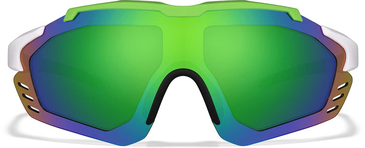 Front view of Zunnies - Wrap-Around Shield Sunglasses 1010724 in Green with Green Mirror