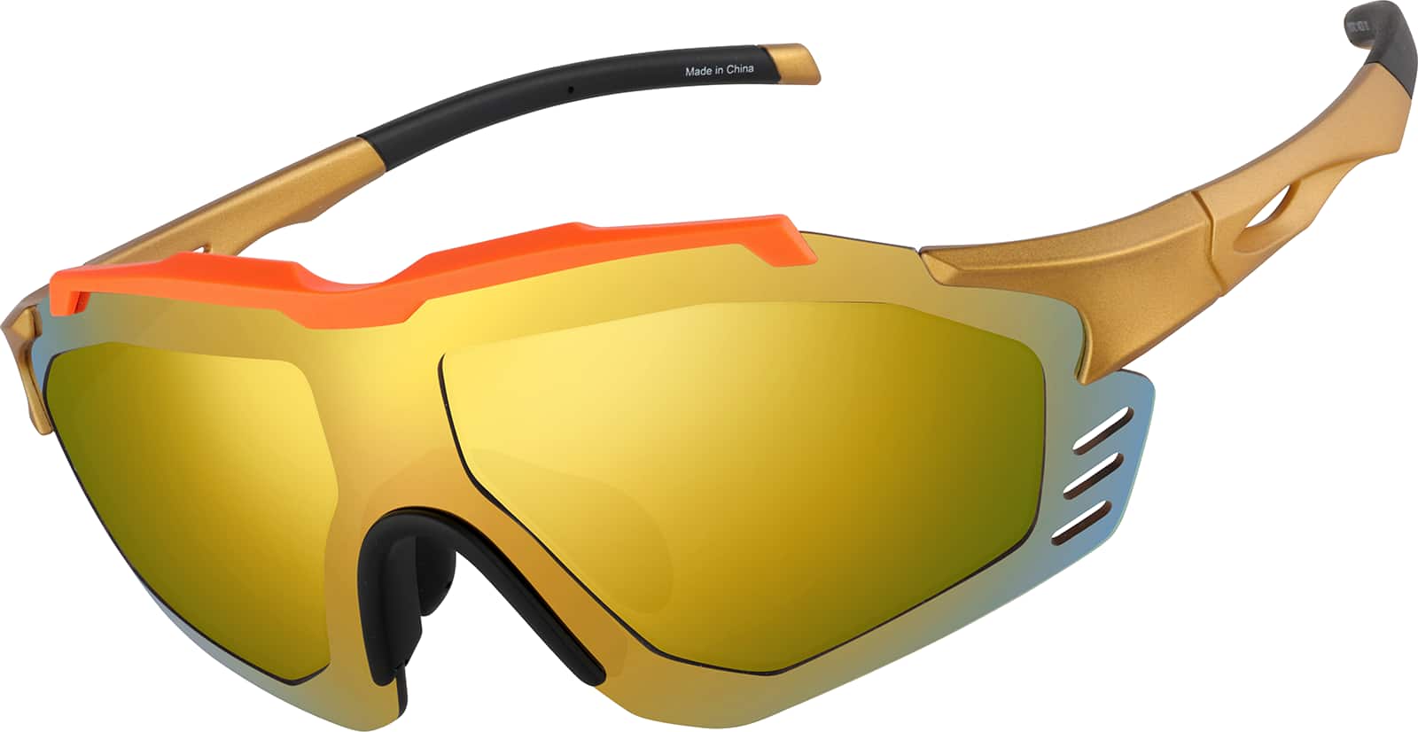 Angle view of Zunnies - Wrap-Around Shield Sunglasses 1010742 in Orange with Gold Mirror