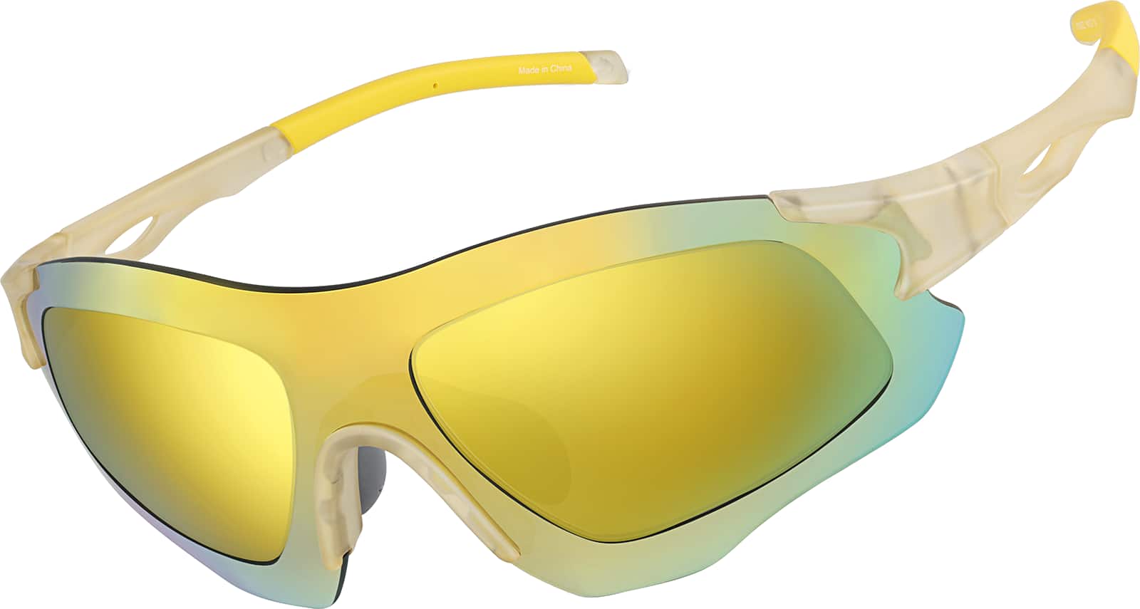 Angle view of Zunnies - Wrap-Around Shield Sunglasses 1010822 in Yellow with Gold Mirror
