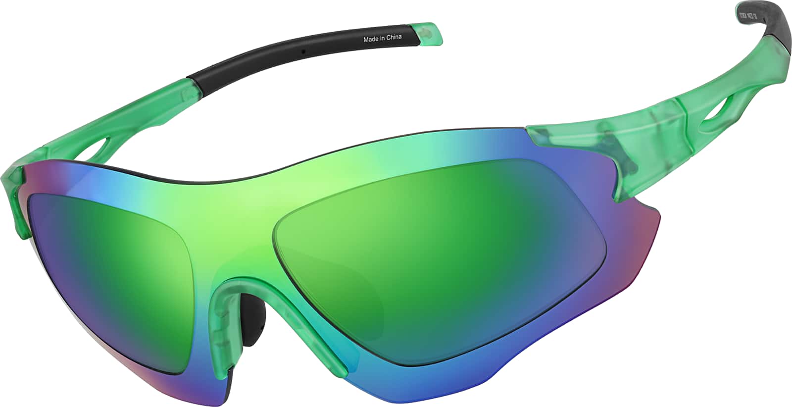 Angle view of Zunnies - Wrap-Around Shield Sunglasses 1010824 in Green with Green Mirror