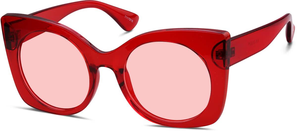 Angle view of Premium Cat-Eye Sunglasses 1117918 in Red