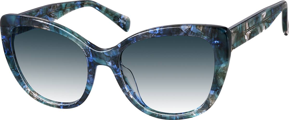 Angle view of Gafas de sol estilo ojo de gato de primera calidad 113516 in Estampado azul