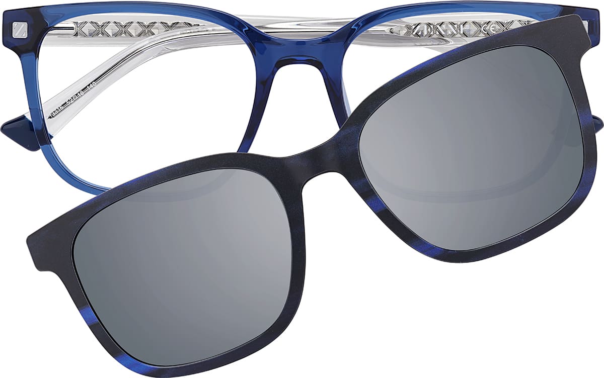 Front view of Square Clip-on Sunglasses 1213316 in Blue