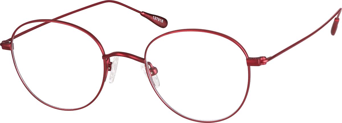 Angle view of Titanium Round Glasses 137918 in Red