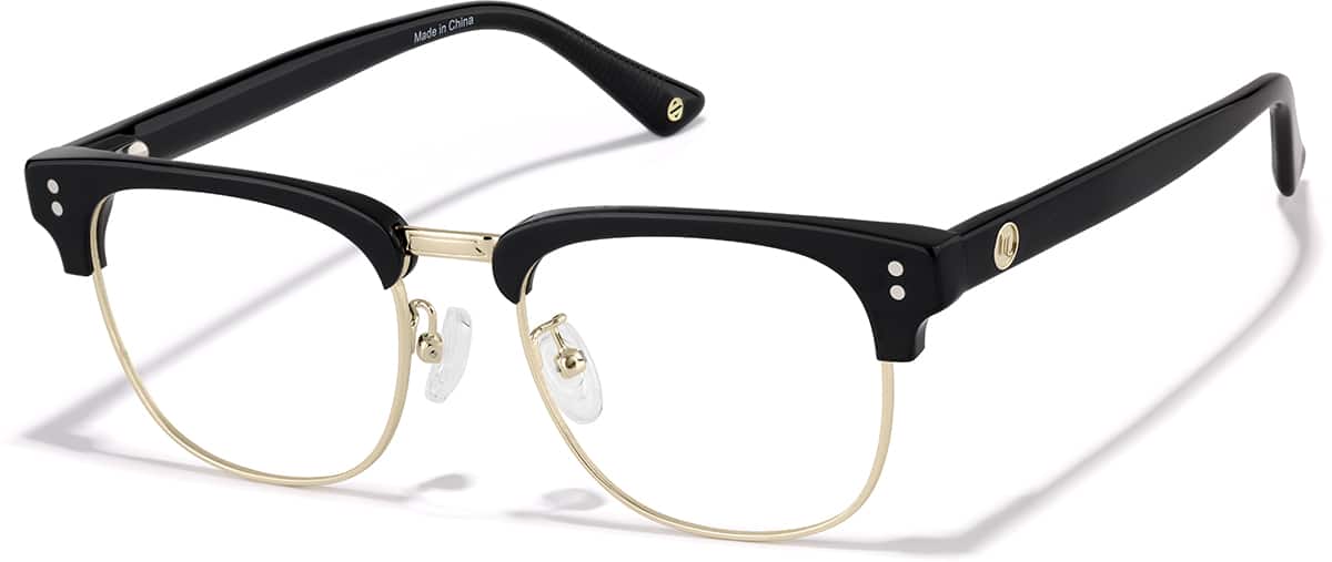 Angle view of Scorpio Browline Eyeglasses 1918421 in Black and Gold