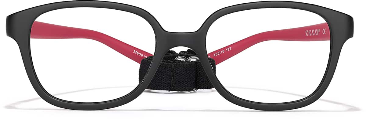 Front view of Kids' Flexible Square Glasses 2021451 in Black