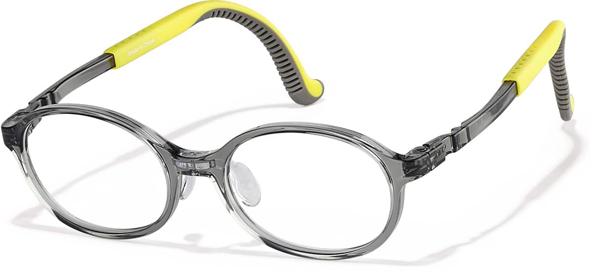 Angle view of Lightweight Oval Glasses 2049912 in Translucent Gray + Yellow Temple