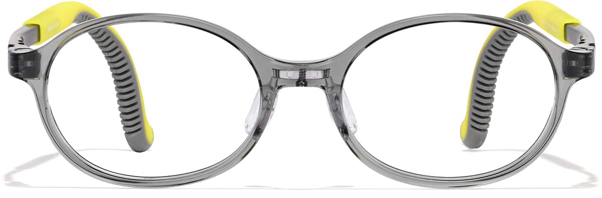 Front view of Lightweight Oval Glasses 2049912 in Translucent Gray + Yellow Temple