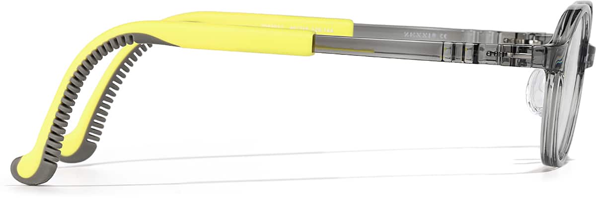 Side view of Lightweight Oval Glasses 2049912 in Translucent Gray + Yellow Temple
