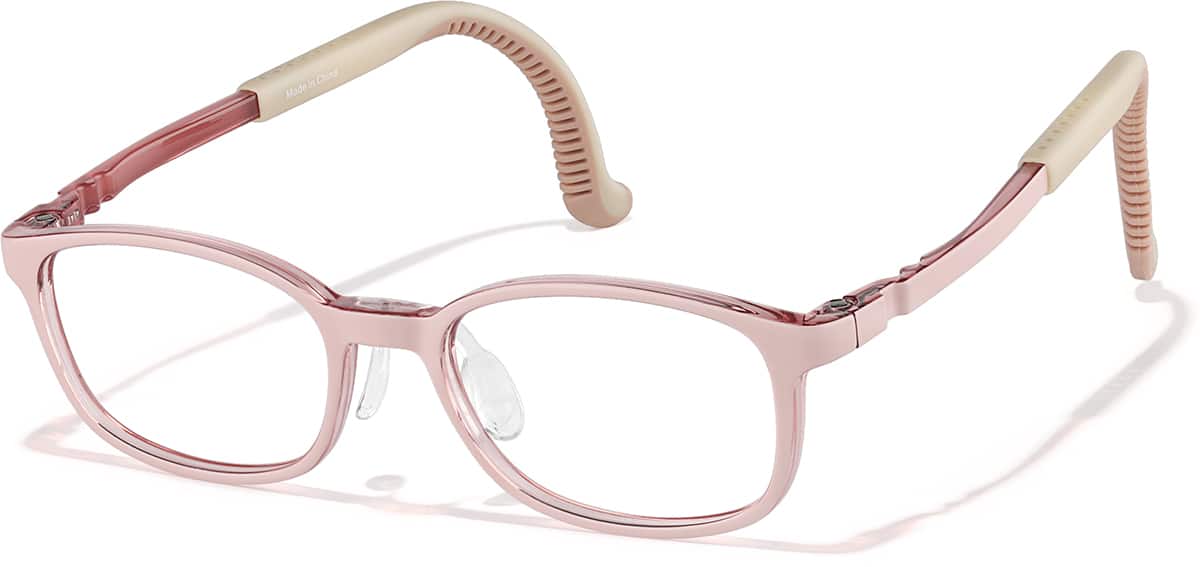 Angle view of Lightweight Rectangle Glasses 2050019 in Translucent Pink + Dark Pink Tem