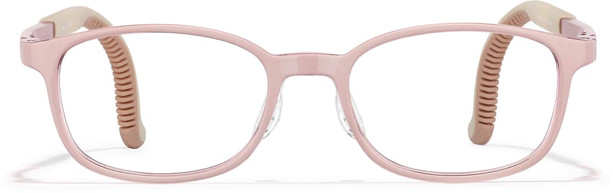 Front view of Lightweight Rectangle Glasses 2050019 in Translucent Pink + Dark Pink Tem