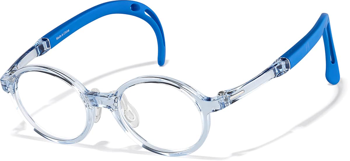 Angle view of Lightweight Kids Round Glasses 2050116 in Translucent Blue+Dark Blue Temple Tips