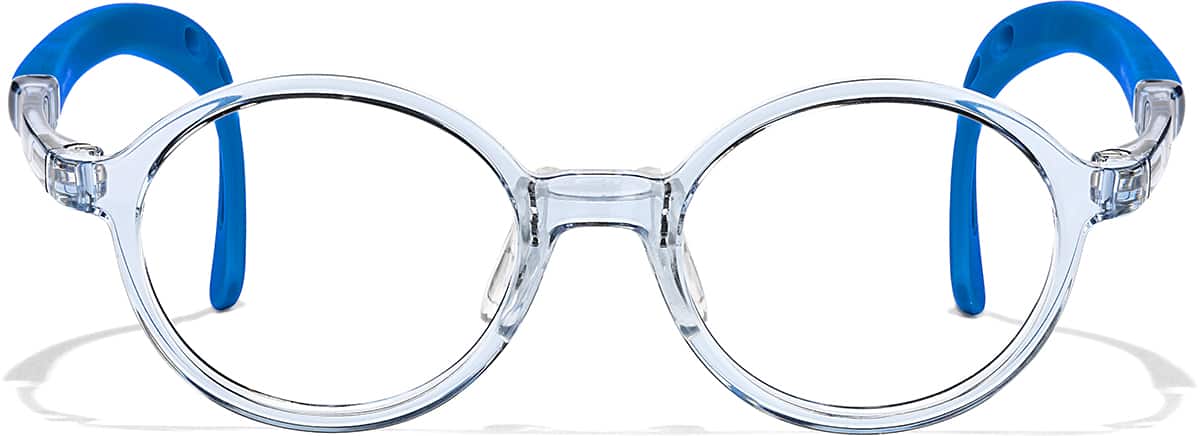 Front view of Lightweight Kids Round Glasses 2050116 in Translucent Blue+Dark Blue Temple Tips