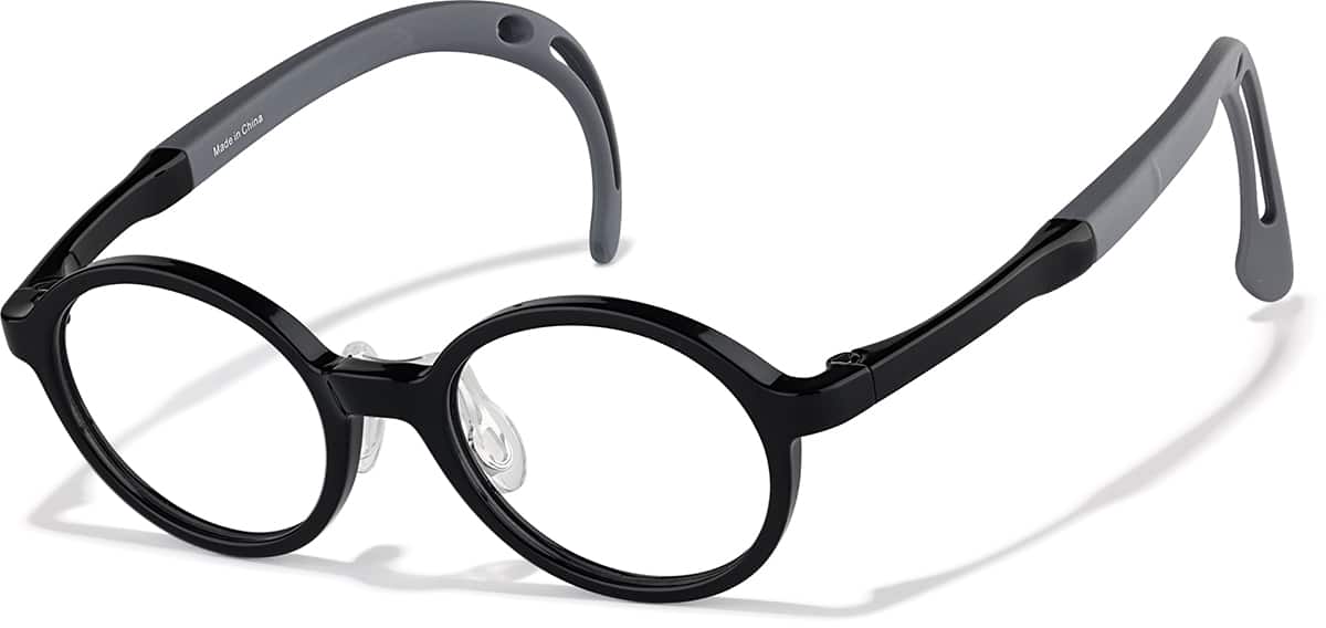 Angle view of Lightweight Kids Round Glasses 2050121 in Translucent Gray + Dark Gray Temple Tips
