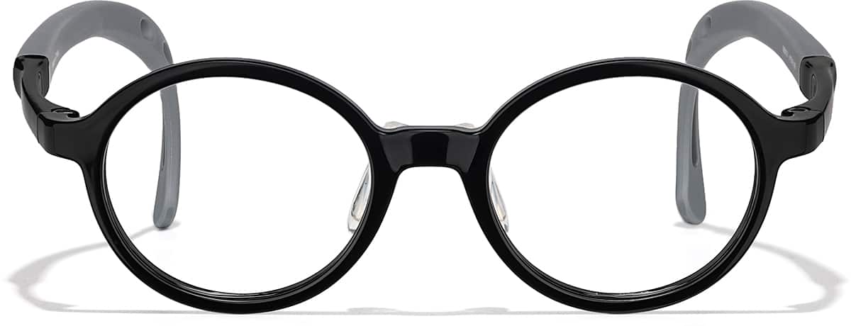 Front view of Lightweight Kids Round Glasses 2050121 in Translucent Gray + Dark Gray Temple Tips