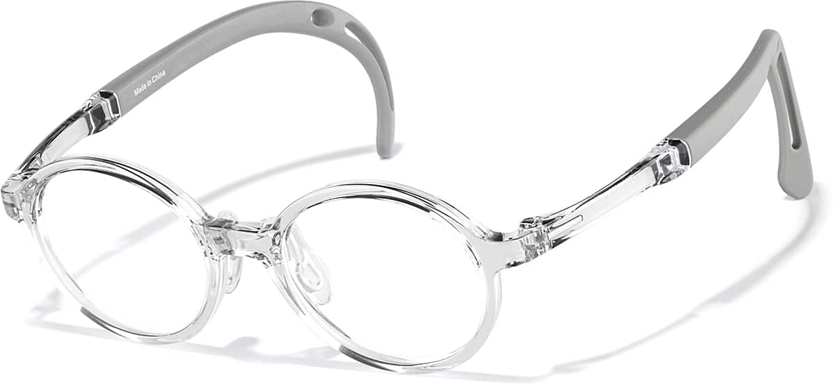 Angle view of Lightweight Kids Round Glasses 2050123 in Clear + Light Gray Temple Tips