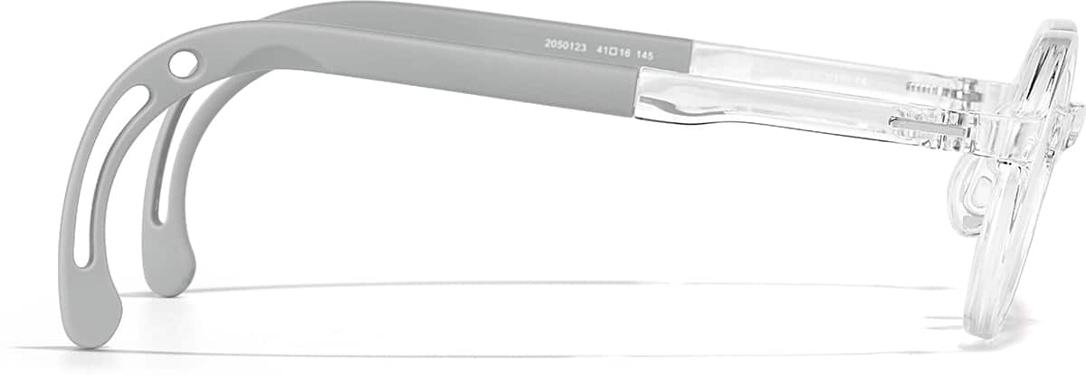 Side view of Lightweight Kids Round Glasses 2050123 in Clear + Light Gray Temple Tips