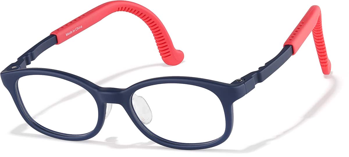 Angle view of Lightweight Oval Adjustable Glasses 2050216 in Navy/Red Temple
